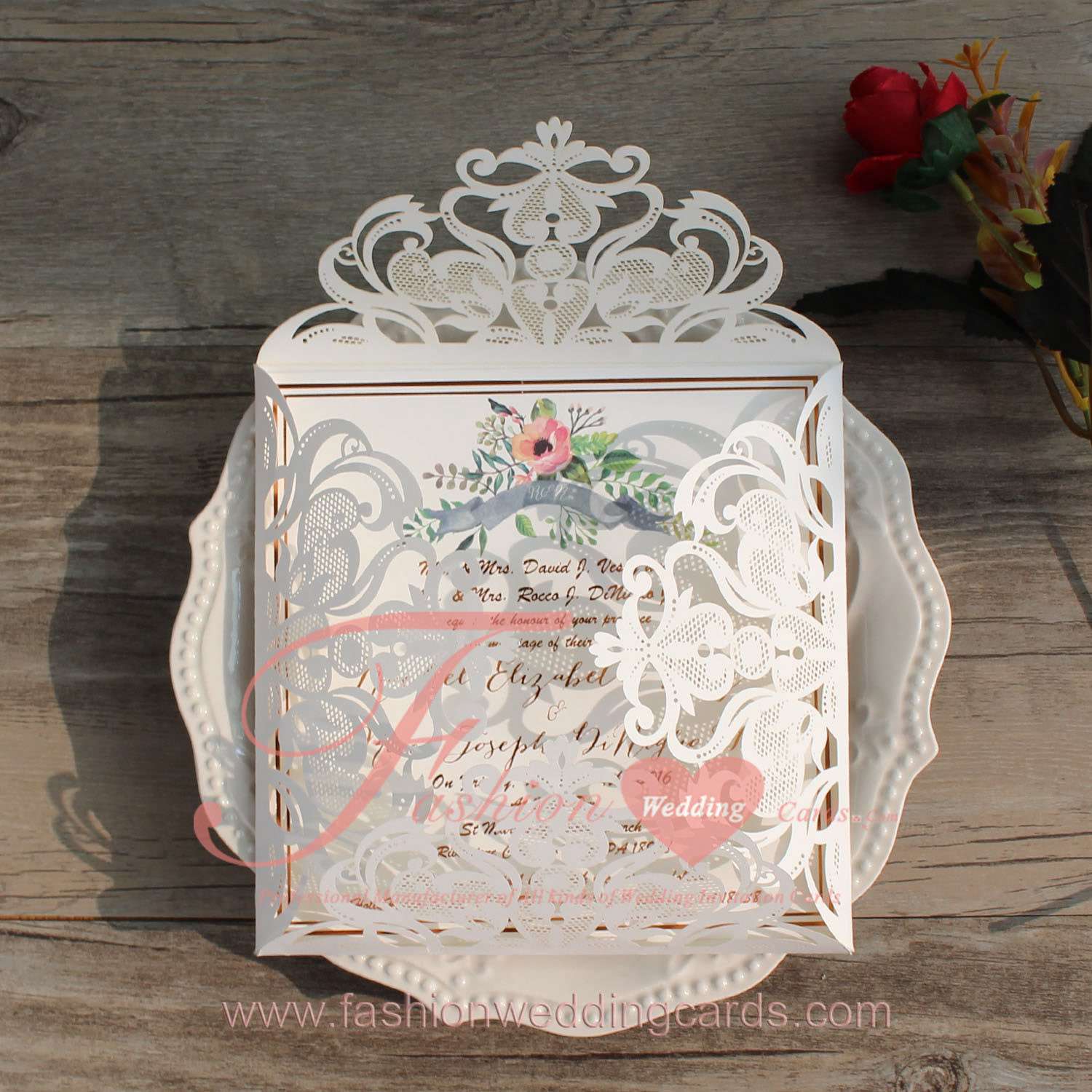 Fancy Cheap Laser Cut White Wedding Invitations Sleeves